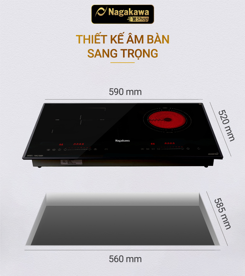 Miễn phí giao lắp toàn quốc - Bếp Âm Đôi Từ Hồng Ngoại Premium Nagakawa NAG1252M - Bảo hành 5 năm - Made in Malaysia - Hàng Chính Hãng