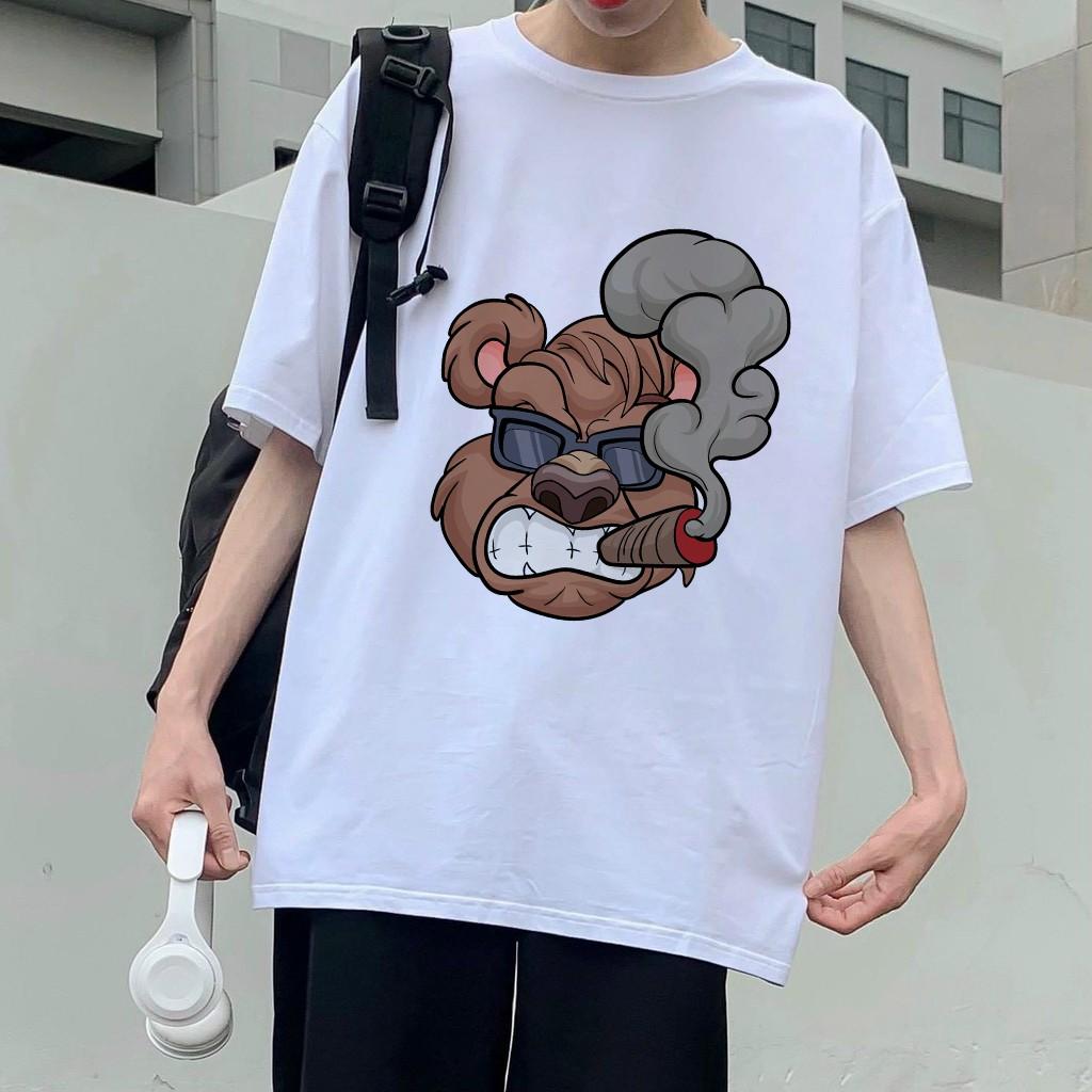 Áo thun tay lỡ form rộng Unisex hình Gấu cool ngầu, vải mềm thoáng mát mặc thoải mái thấm hut mồ hôi