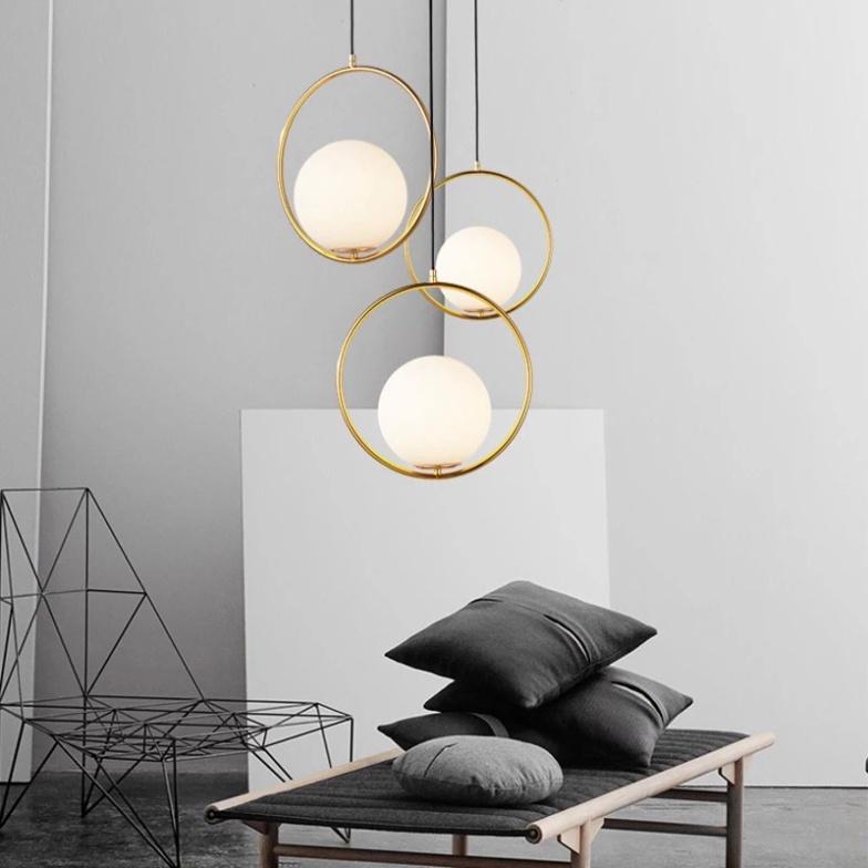 ĐÈN THẢ DECOR NORDIC PHONG CÁCH BẮC ÂU, ĐÈN THẢ CÀNH MẠ VÀNG CẦU THỦY TINH TRẮNG ĐỤC D200