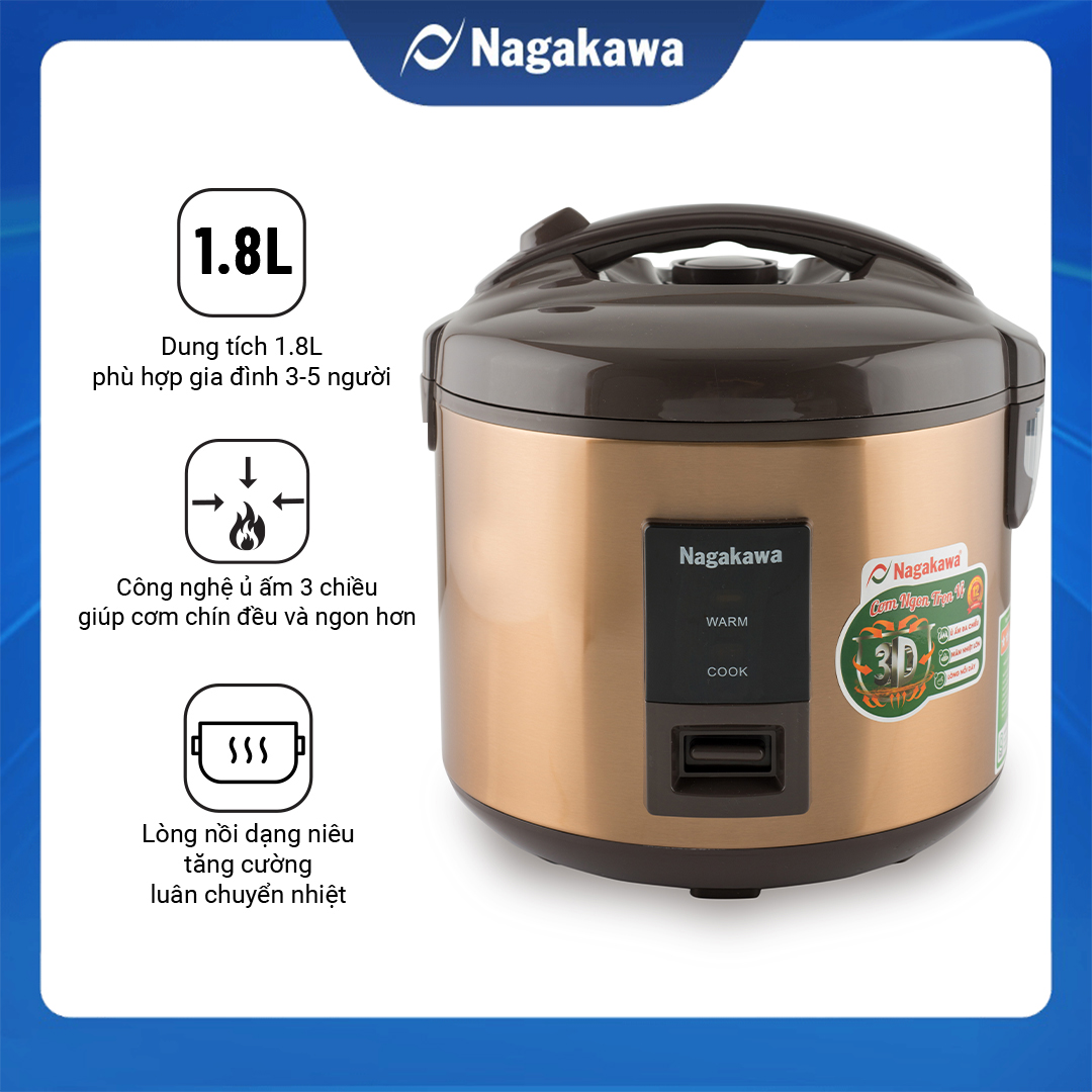 Nồi Cơm Điện Nắp Gài Nagakawa NAG0122 - Hàng Chính Hãng