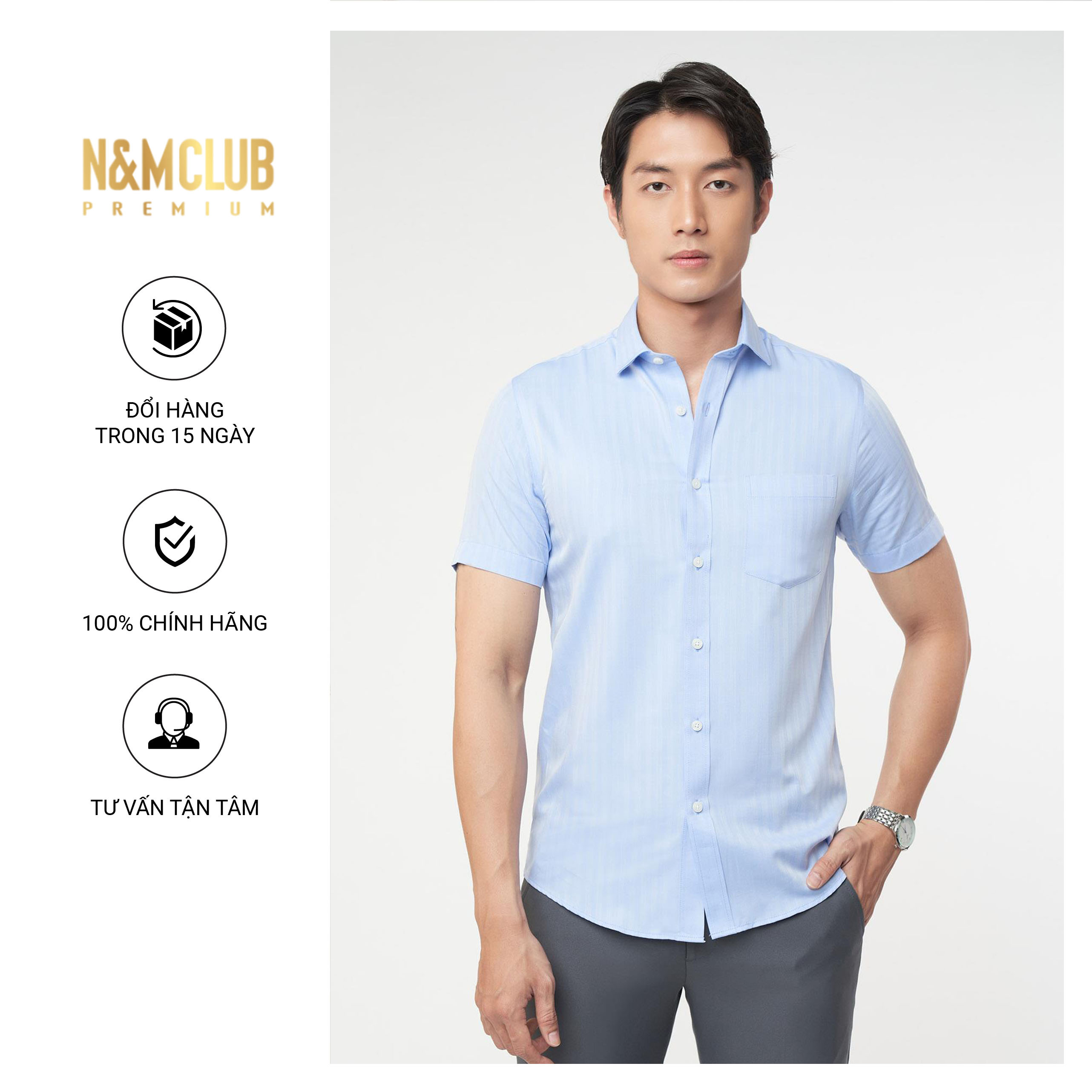 Áo Sơ Mi Nam N&amp;MCLUB Tay Ngắn màu xanh da trời mã 2104019
