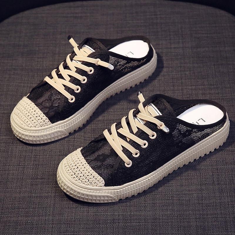 Dép Bít Mũi Phối Lưới Thời Trang Mùa Thu Cho Nữ