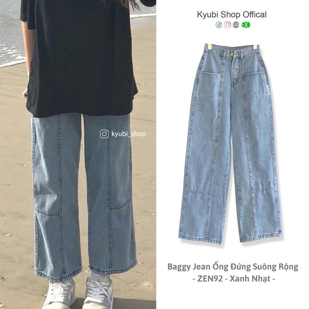 Quần jean ống đứng suông KYUBI form rộng phong cách ulzzang Hàn quốc (Có bigsize) - Baggy Jeans Cạp Lưng Cao ZEN92
