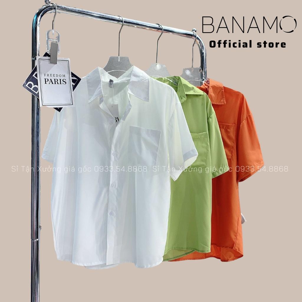 Áo sơ mi cộc tay 3 màu hàng thiết kế thời trang Banamo Fashion sơ mi cộc tay 3 màu 3932