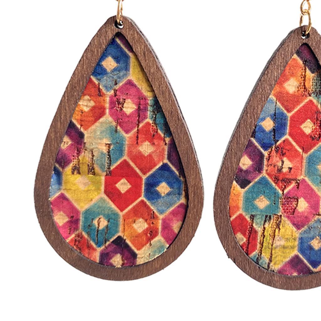 2-3pack Drop Shape Earrings Retro Wood Grain Leather for Teens Square Rainbow