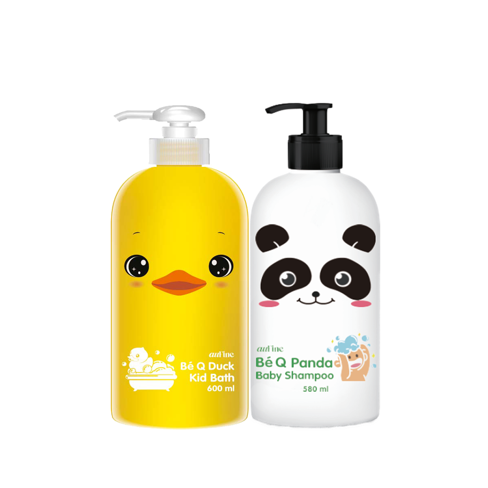 AuFine Dầu gội trẻ em Bé Q Panda 580ml + Sữa tắm trẻ em Bé Q Duck 600ml
