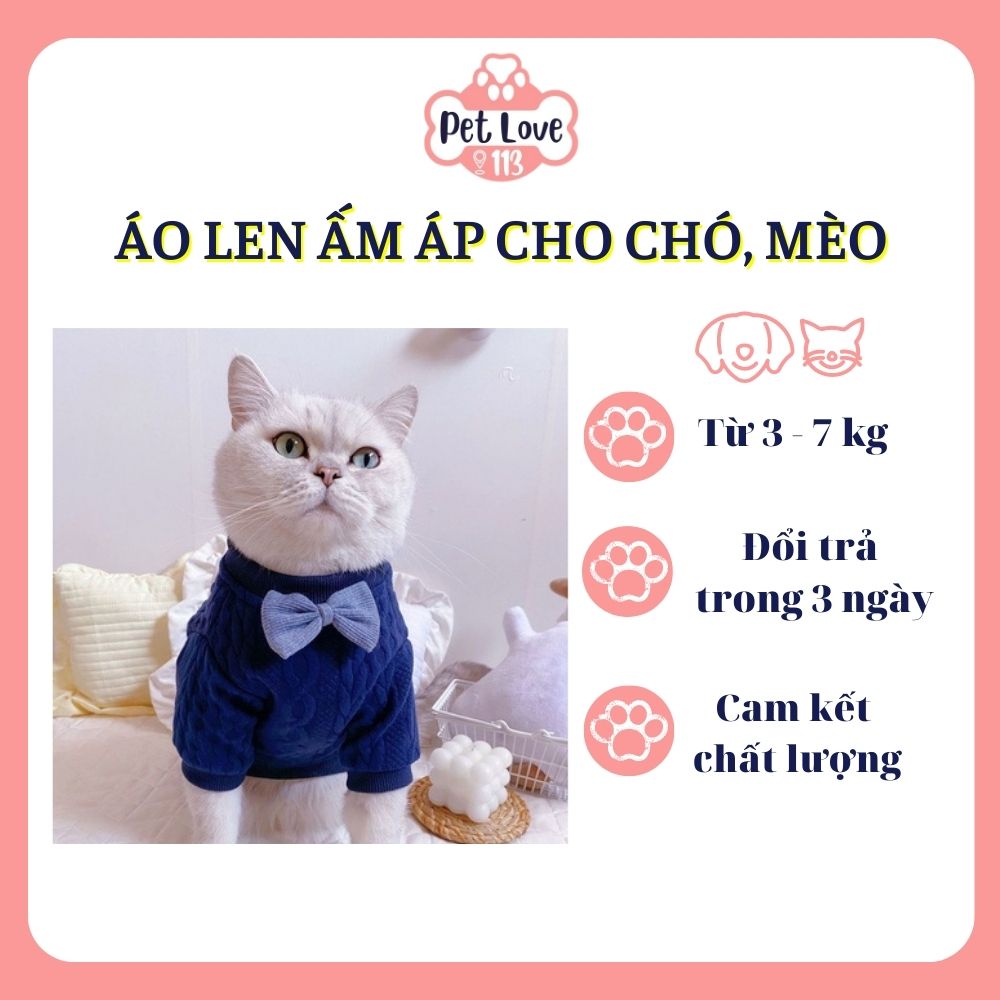 Áo len ấm áp cho chó mèo, có nơ cực yêu, phù hợp cho bé từ 3 - 7 kg