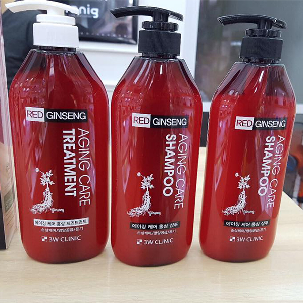 Bộ 2 dầu gội 1 dầu xả tinh chất nhân sâm đỏ 3W CLINIC AGING CARE RED GINSENG SHAMPOO & TREATMENT