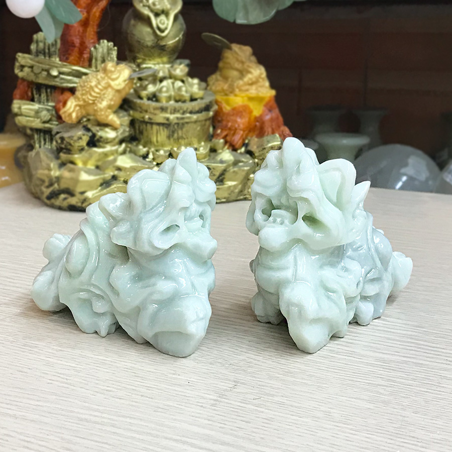 Cặp Tỳ Hưu phong thủy trắng xanh đá tự nhiên Roxi