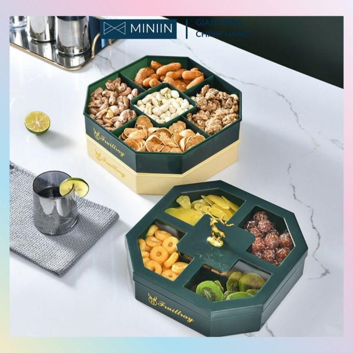 Hộp Đựng Mứt Khay Đựng Bánh Kẹo Tết 3 Tầng Xanh Vàng Cao Cấp, Đẹp Sang Chảnh - MẪU MỚI NHẤT- Hàng Loại 1 Chính Hãng MINIIN