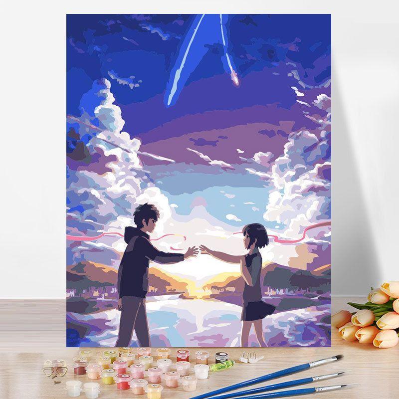 Tranh tô màu sơn dầu số hóa Totoro và Mei - My Neighbor Totoro - Spirited away - Your Name - Cá Voi Xanh - 40x50cm