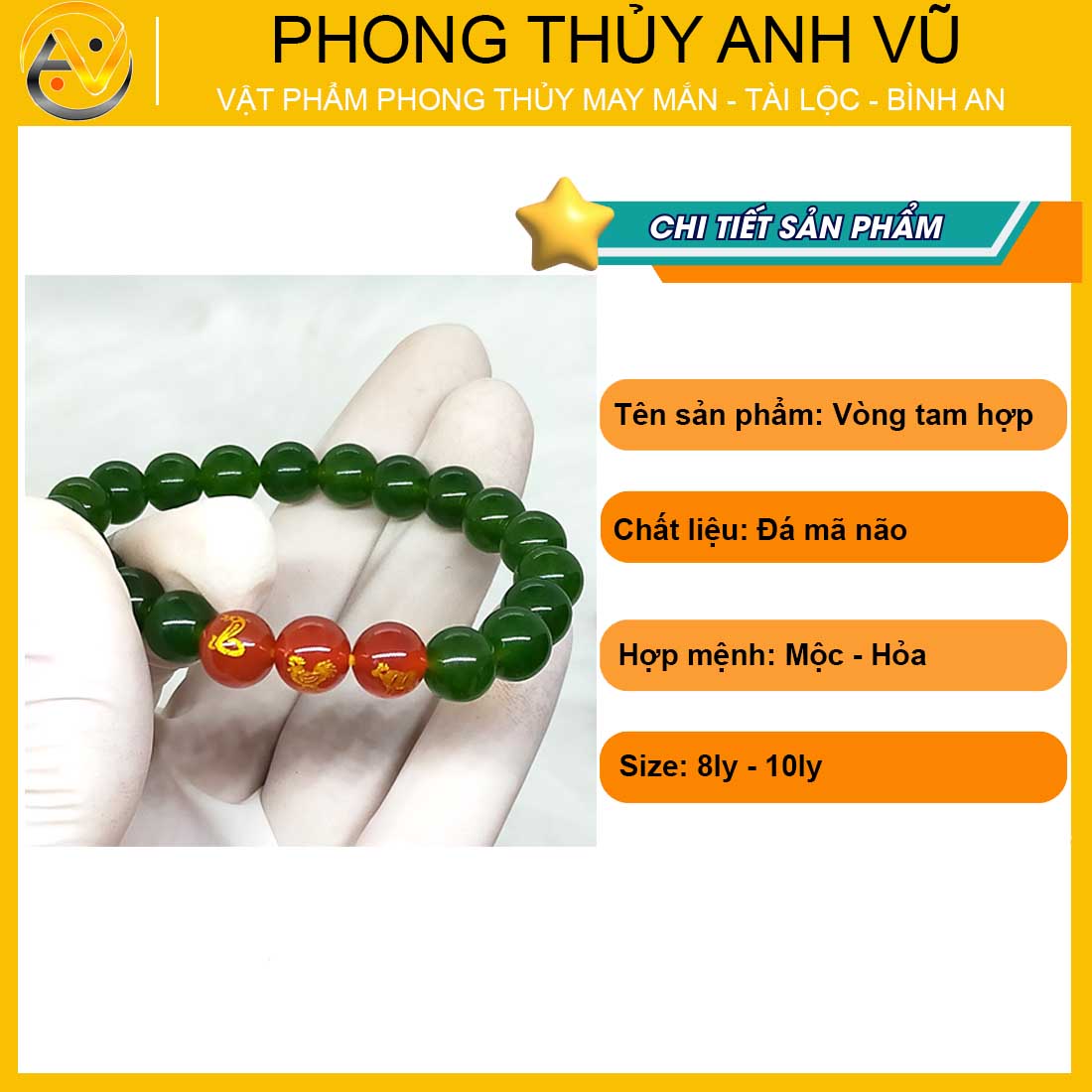 Vòng phong thủy mệnh hỏa tam hợp tỵ dậu sửu đã khai quang - chất liệu đá mã não - size 8 10ly - may mắn tài lộc - Vòng Tam Hợp Anh Vũ