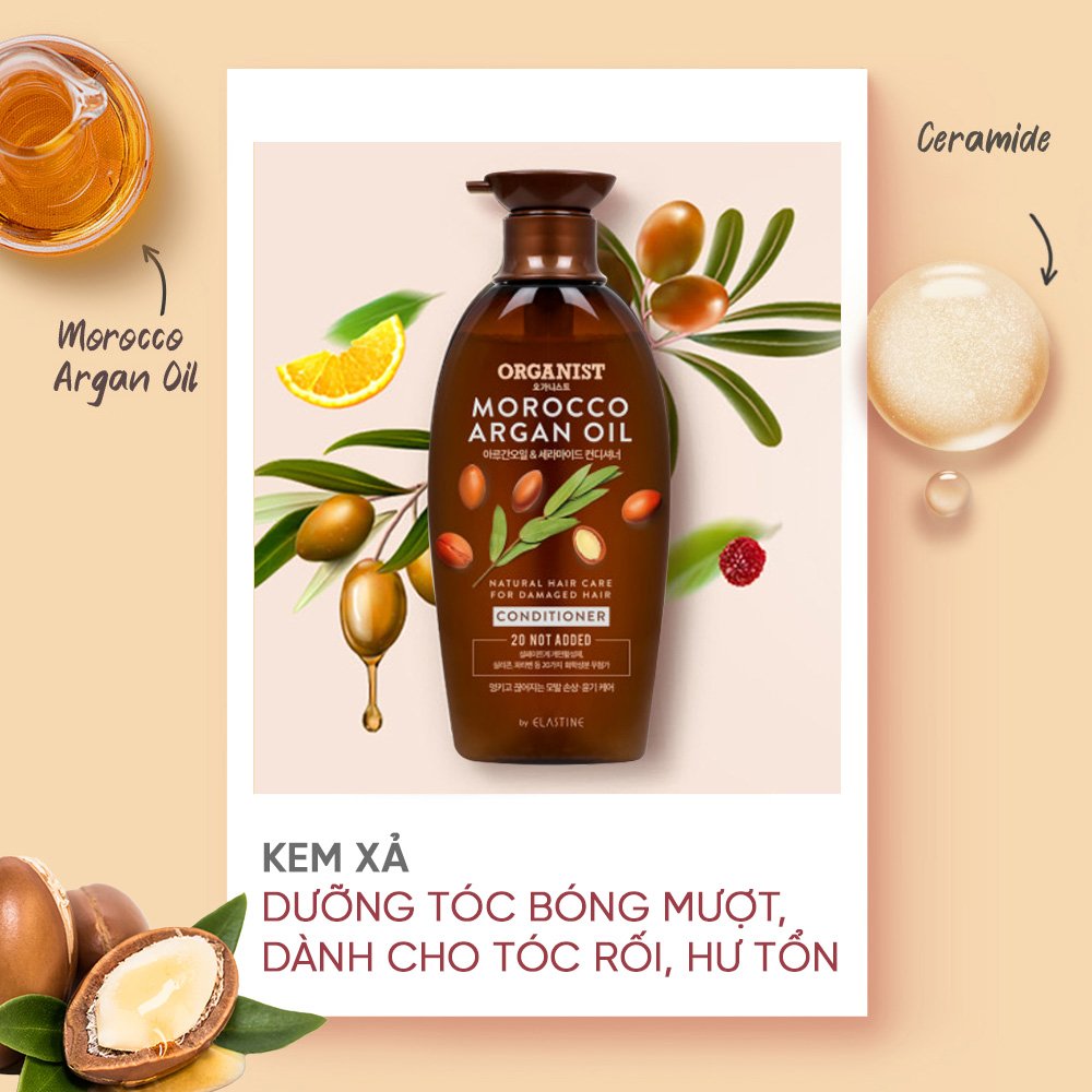 Bộ đôi Dầu gội và dầu xả nuôi dưỡng tóc Organist chiết xuất từ tinh dầu Morocco Argan - Dành cho tóc hư tổn