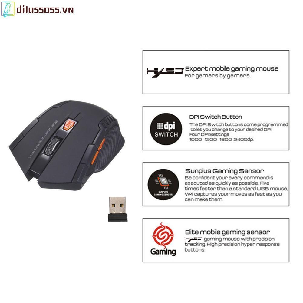 Chuột Gaming Dilussoss không dây 2.4GHz 6 nút bấm cho PC/Laptop