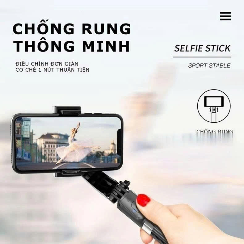Gậy Chụp Hình Chống Rung PUCEN Gimbal Stabilizer L08, Có 3 Chân Đỡ, Tặng Kèm Nút Bấm BLT Hàng Cao Cấp - hàng chính hãng