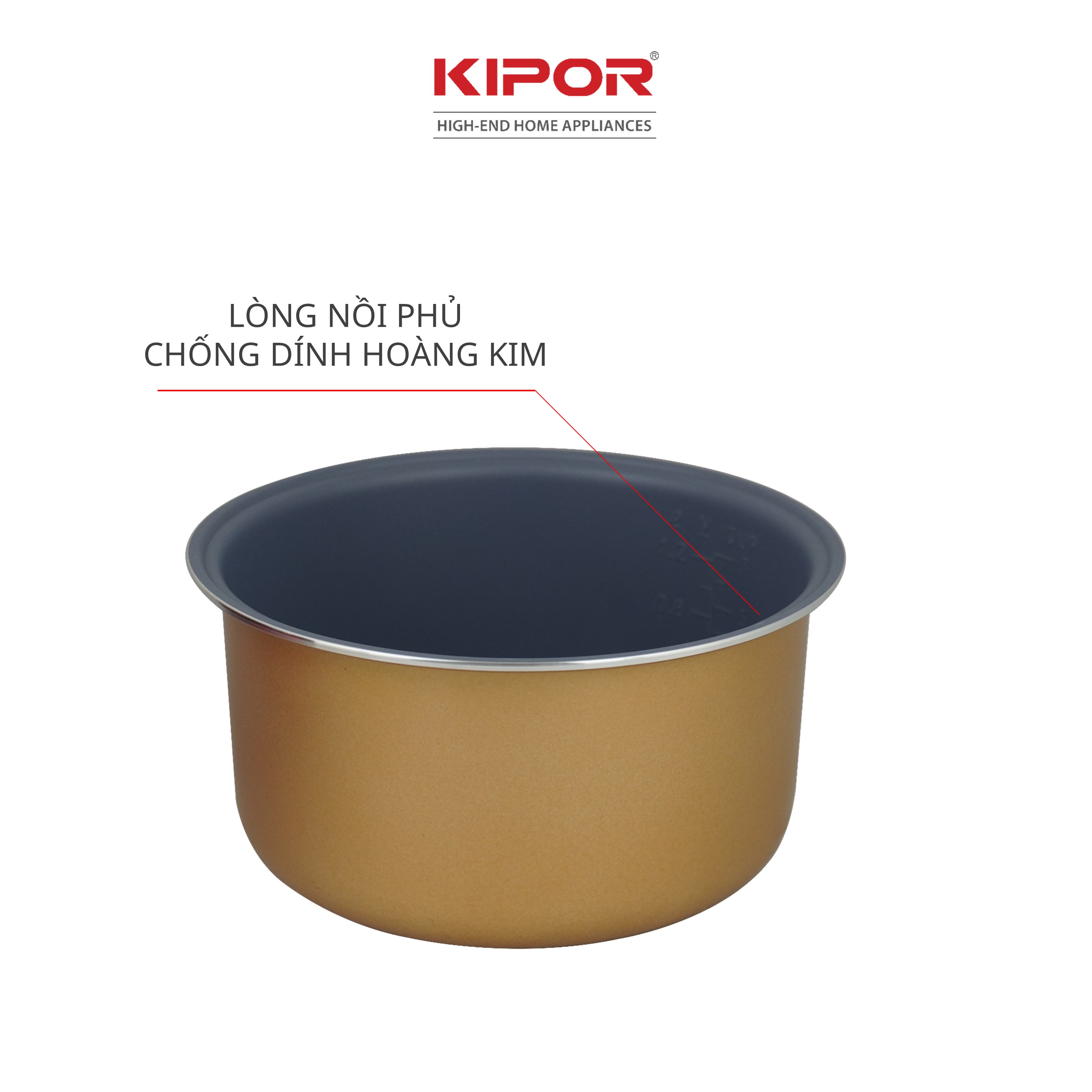 Nồi cơm điện KIPOR KP-N25912 - 1.2L - Phủ chống dính HOÀNG KIM, Nồi cơm có tặng kèm vỉ hấp - phù hợp 2-3 người ăn - Hàng chính hãng