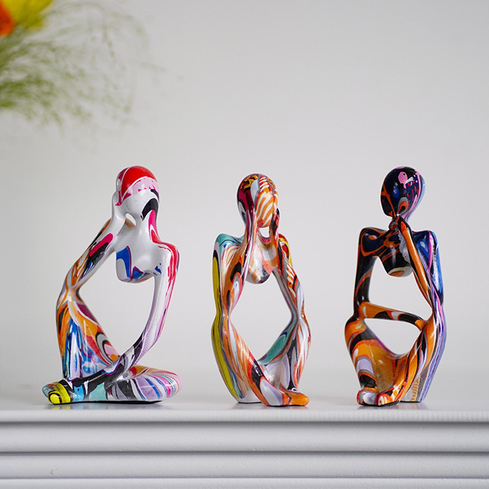 3Pcs Abstract Thinker Statues Artwork Figurines for Tabletop Home Decoration