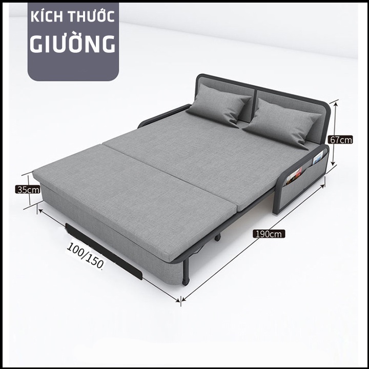 Giường sofa thông minh gấp gọn thành ghế sofa. Sofa giường đa năng có ngăn chứa đồ. Giường ngủ đa năng tặng kèm 2 gối.