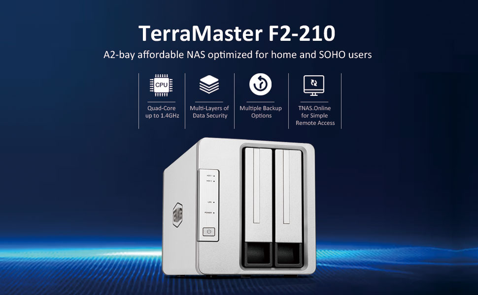 Ổ cứng mạng NAS Terra Master F2-210 Quad-Core - 2 Khay ổ cứnng Hàng chính hãng