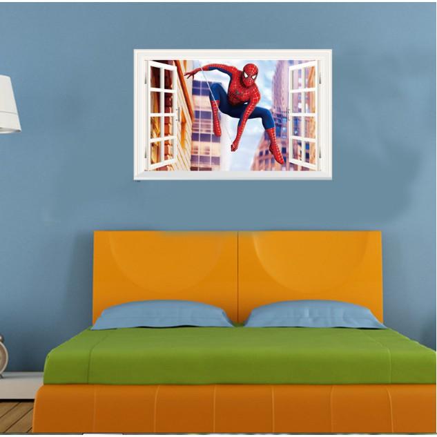 Decal trang trí khung cửa sổ 3D Người Nhện