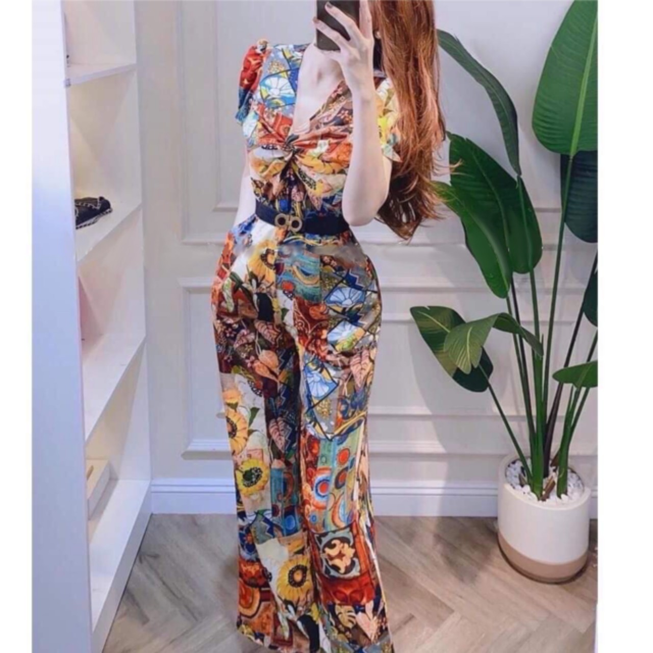 JUMPSUIT THỔ CẨM HỌA TIẾT ỐNG RỘNG SIÊU SANG