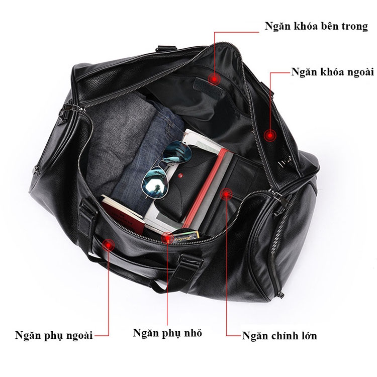 Túi trống du lịch dáng lớn BHM4015 Da bò thật, có ngăn để giày riêng và ngăn chứa đồ ướt