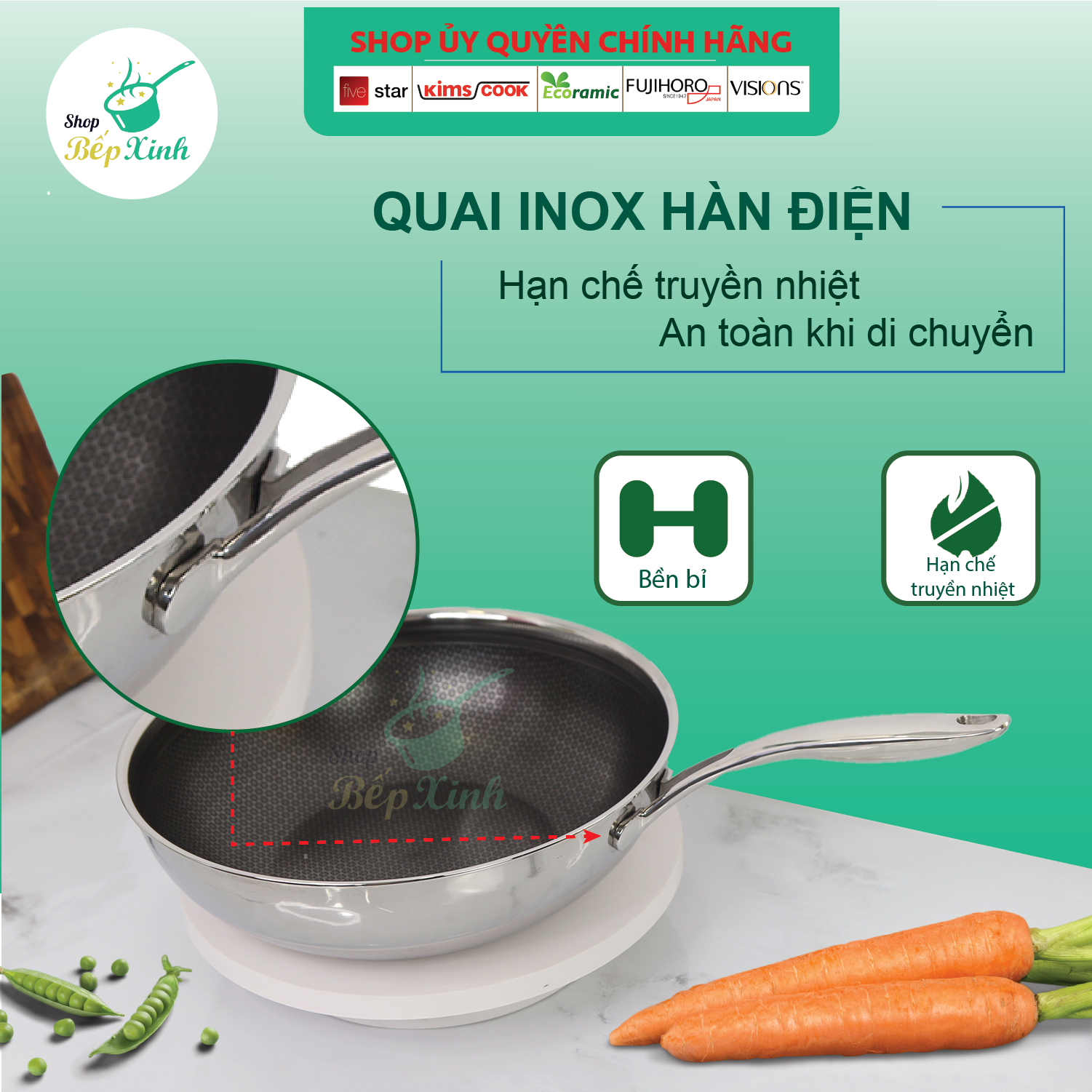 Chảo chống dính sâu lòng đáy từ 3 lớp đúc liền cao cấp Kims Cook Blackcube siêu bền , cào không xước ,tặng 10 muỗng ăn