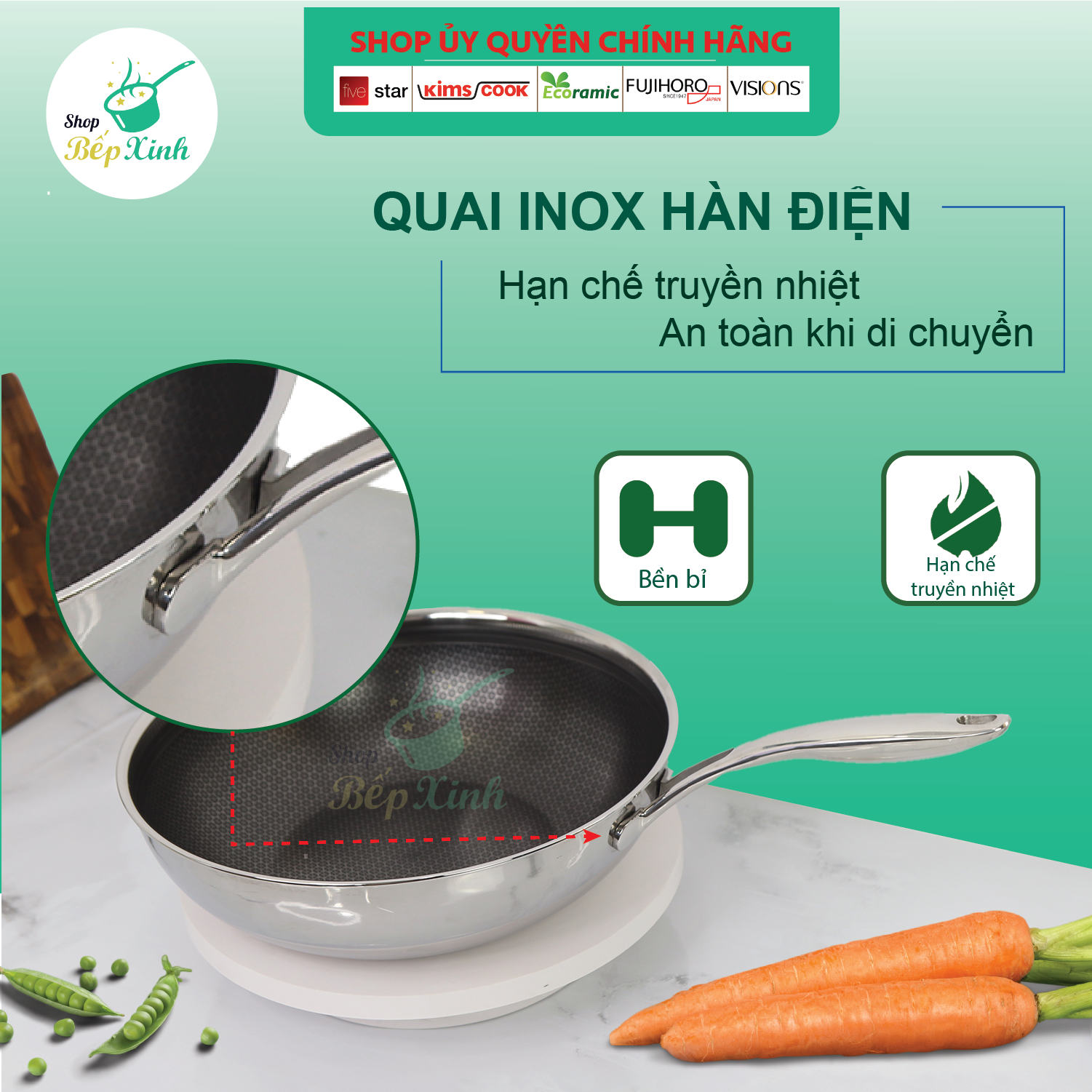 Chảo chống dính sâu lòng  đáy từ 3 lớp đúc liền cao cấp Kims Cook Blackcube siêu bền , cào không xước ,tặng 10 muỗng ăn