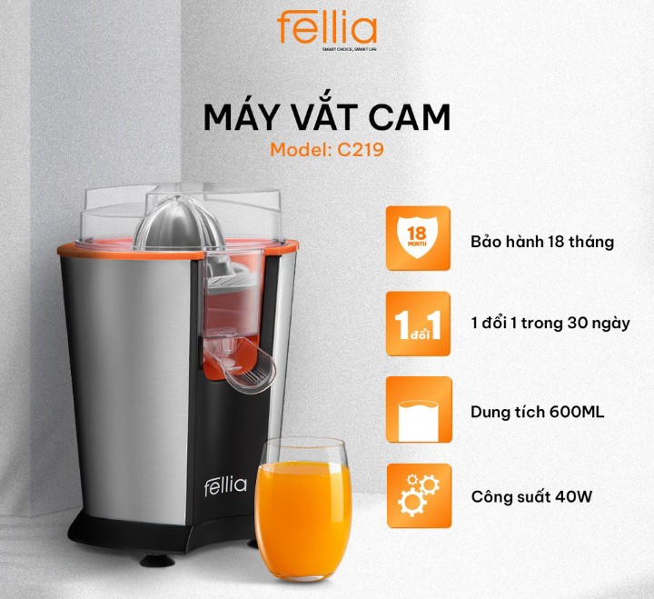 COMBO Nồi chiên không dầu nướng và Hấp Fellia A289+Máy Vắt Cam Fellia-Hàng Chính Hãng