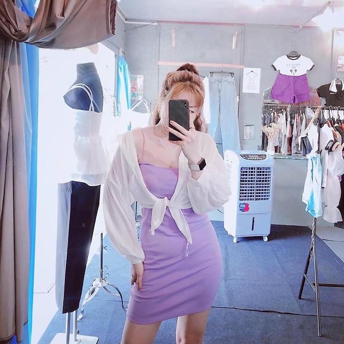 Sét áo sơ mi voan và đầm dây body