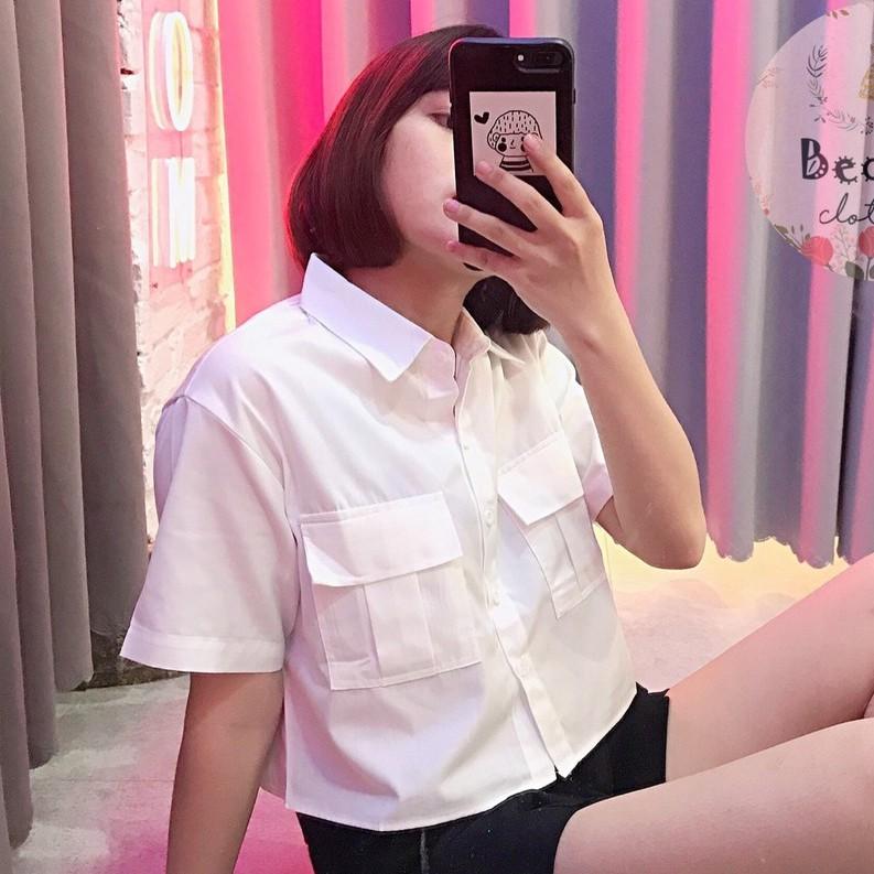 Áo sơ mi croptop tay ngắn