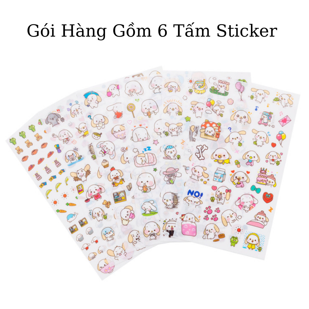 Bộ 6 Sticker Dán Nhiều Họa Tiết Hình Ảnh Dễ Thương (6 Trang - Mỗi trang với kiểu khác nhau)