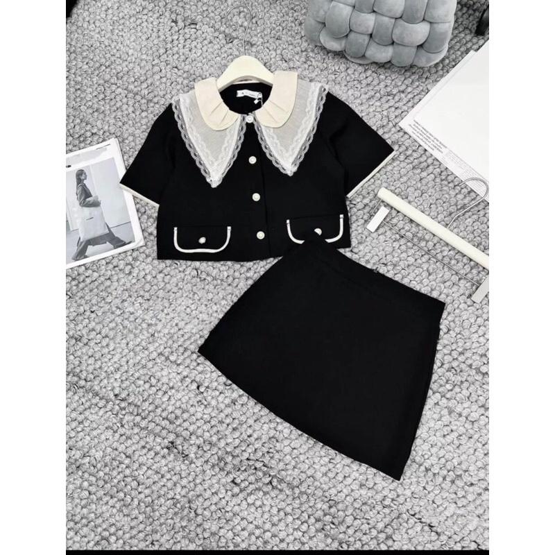 SET CHÂN VÁY PHỐI ÁO CỔ REN PHỐI VIỀN PHONG CÁCH TIỂU THƯ