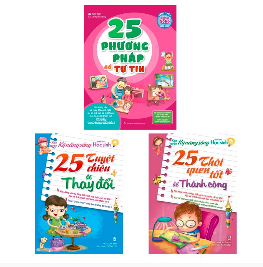 Sách - Bộ 3 cuốn Rèn luyện kỹ năng sống dành cho học sinh: 25 thói quen thành công + 25 phương pháp tự tin + 25 tuyệt chiêu thay đổi