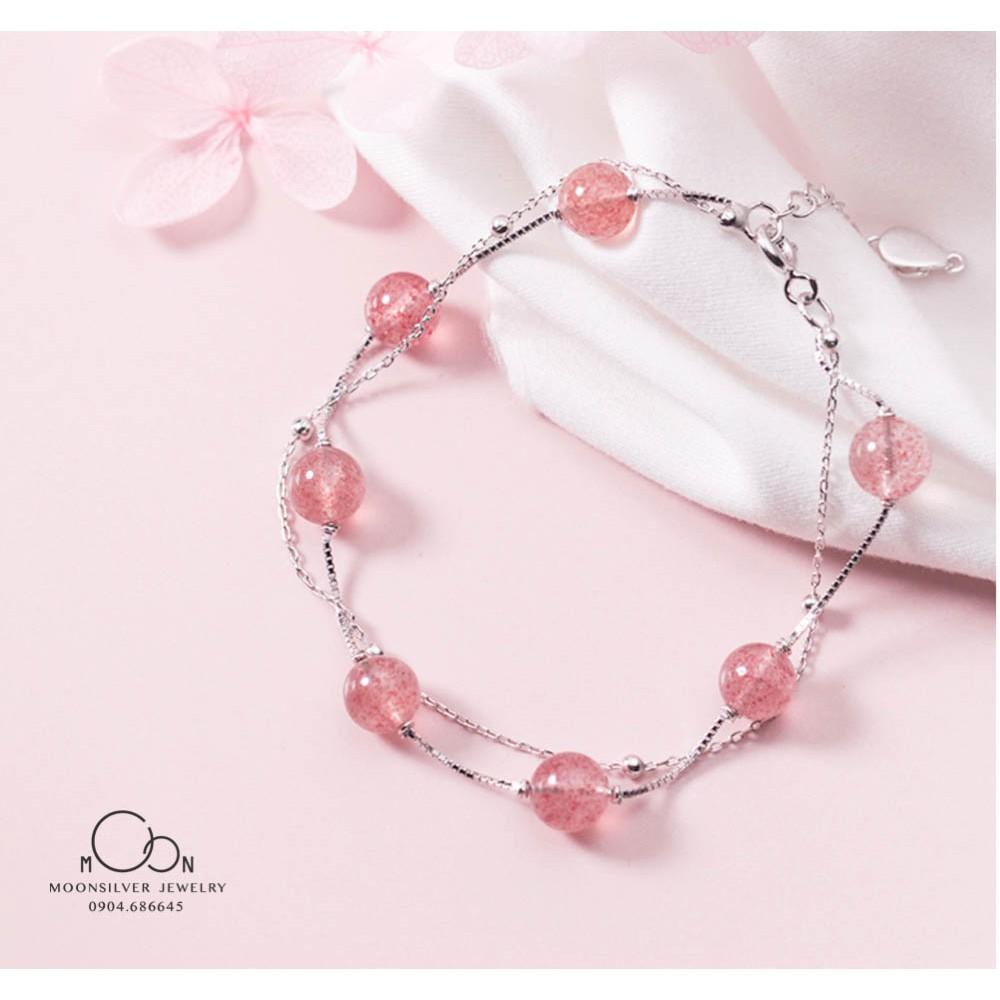 Lắc tay bạc moonsilveer,vòng tay bạc mix đá dâu hồng