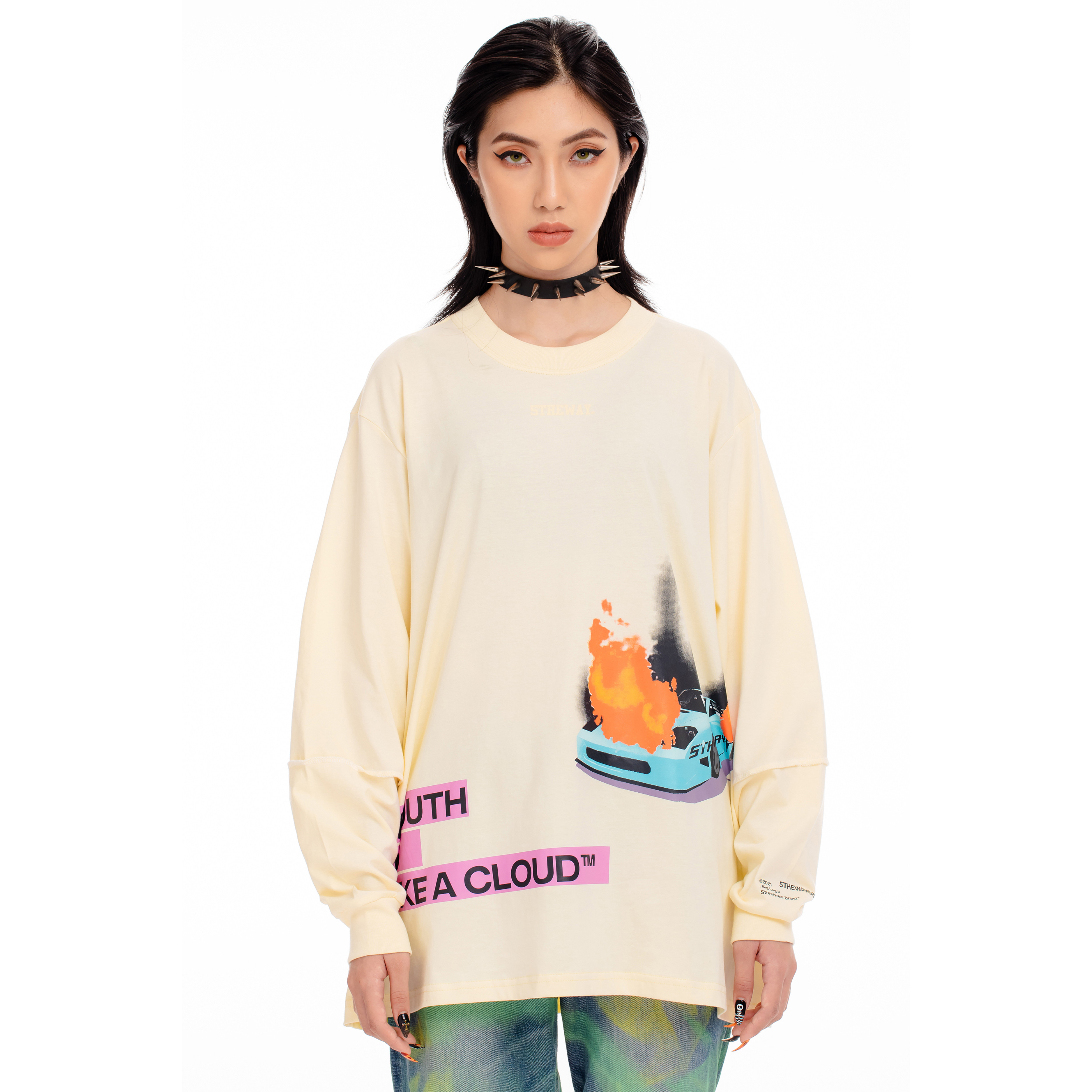 Áo Thun 5THEWAY Tay Dài Vàng aka 5THEWAY /YILAC/ SQUARE LONG SLEEVE TEE in LEMON ICING