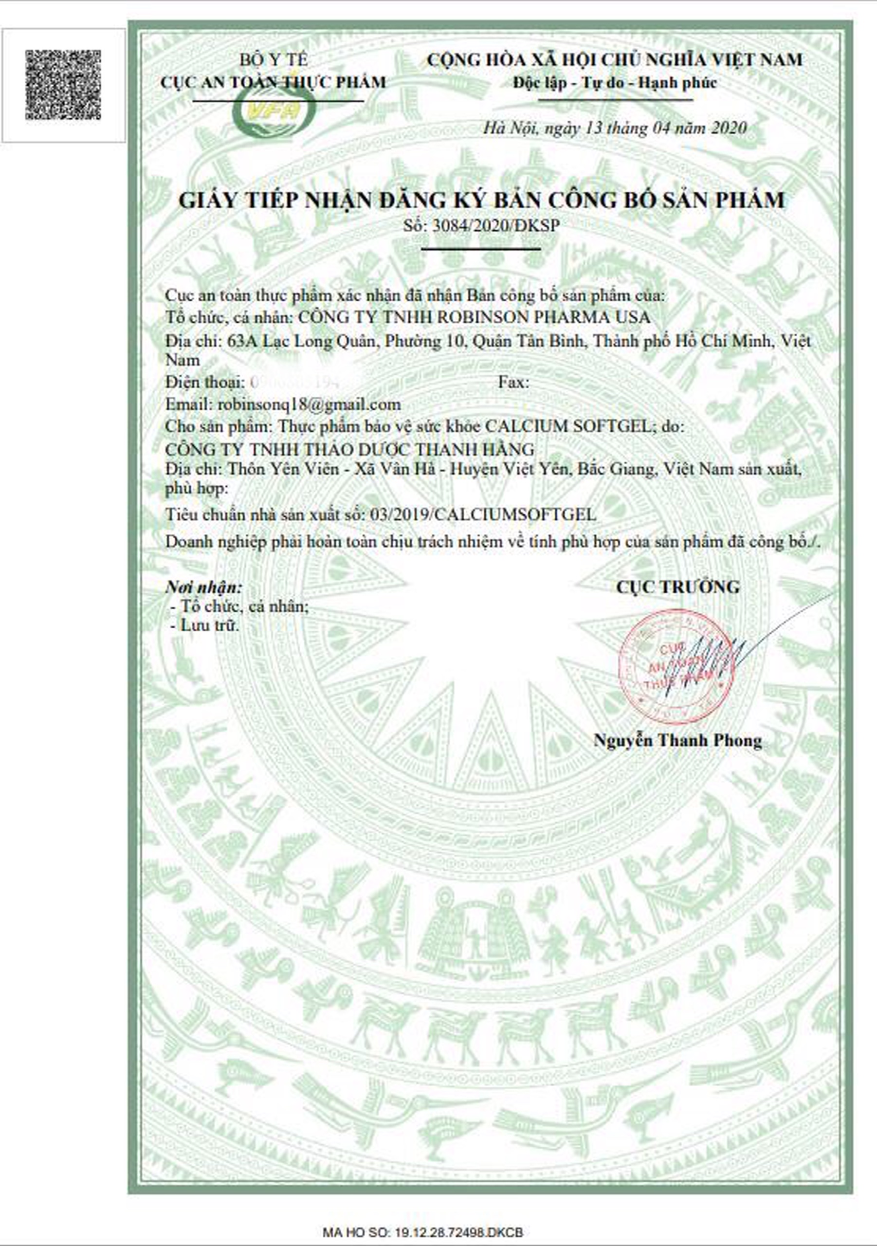 TPCN bổ xương bổ sung Calcium và Vitamin D3- Calcium softgel – Robinson Pharma Usa - Chai 100 viên