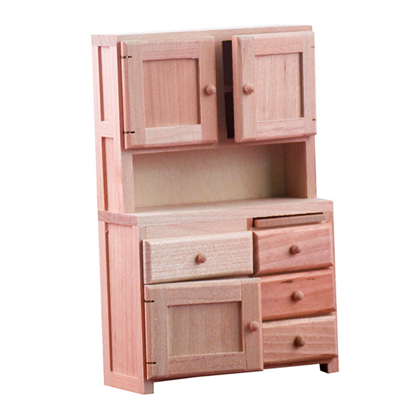 1:12 Scale Unpainted Wooden Cabinet Supplies Dollhouse Living Room Decor