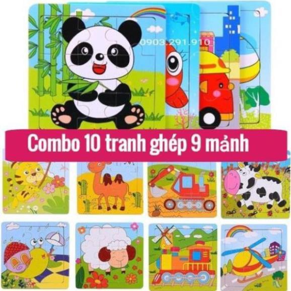 COMBO 10 tranh ghép hình thông minh 9 mảnh cho bé trai, bé gái Đồ chơi xếp hình