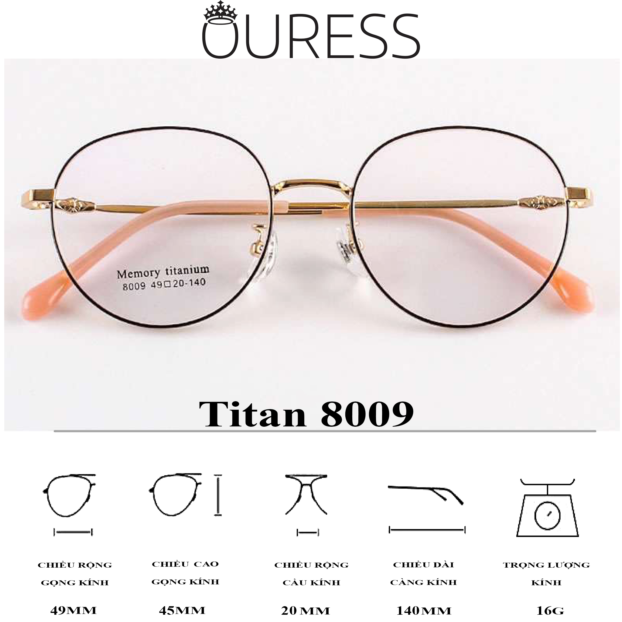 GỌNG KÍNH TITAN MMR CHẤT LIỆU CAO CẤP SIÊU NHẸ SIÊU BỀN – HÀNG CHÍNH HÃNG 8009