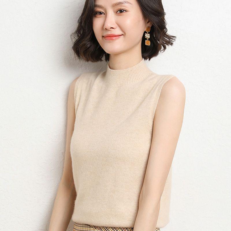 - Áo len sát nách cổ cao len dệt kim cao cấp