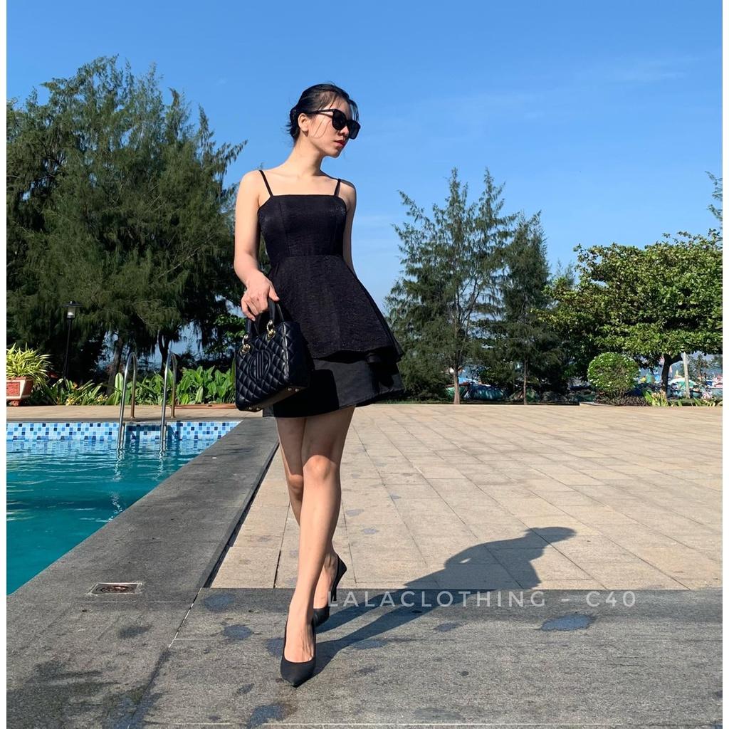 Set áo peplum 2 dây xòe chân váy chữ A LalaClothing