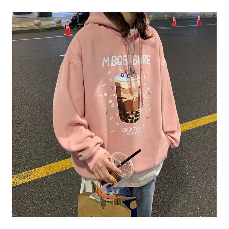 Áo Khoác Hoodie Nỉ Bông Milk Tea Form rộng Unisex Nam Nữ Couple đều mặc được