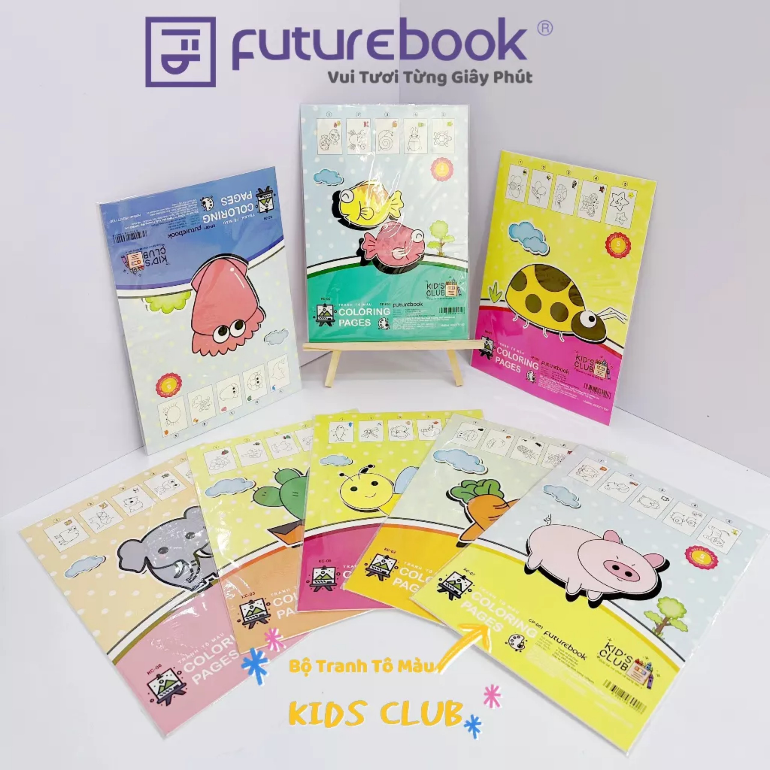 Bộ 5 Tranh Tô Màu KID CLUB- Giúp bé vui chơi và sáng tạo- MSP: CP-001- A4- 120gsm- VPP Futurebook- Giao mẫu ngẫu nhiên.