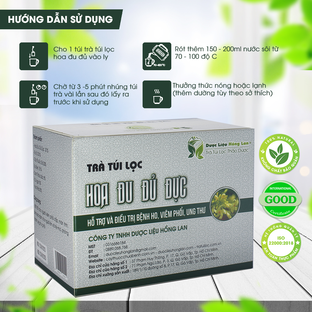 Trà Túi Lọc Hoa Đu Đủ Đực 60g (20gói x 3g) Dược Liệu Hồng Lan