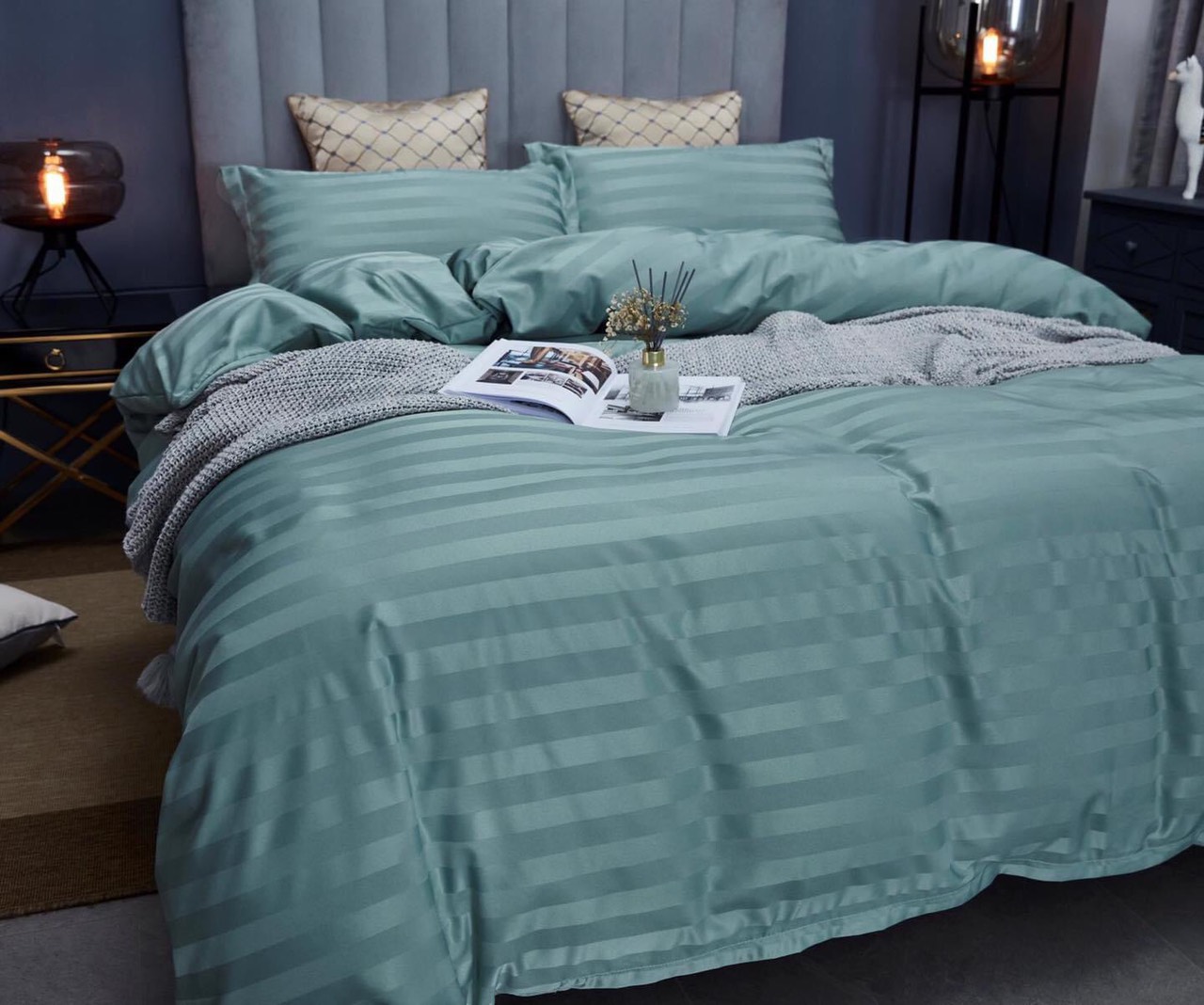 Bộ 5 món vỏ chăn drap gối cotton lụa 3F sọc 3 phân cao cấp A - dành cho khách sạn, homestay, nhà nghỉ + tặng kèm 1 túi thơm thảo dược