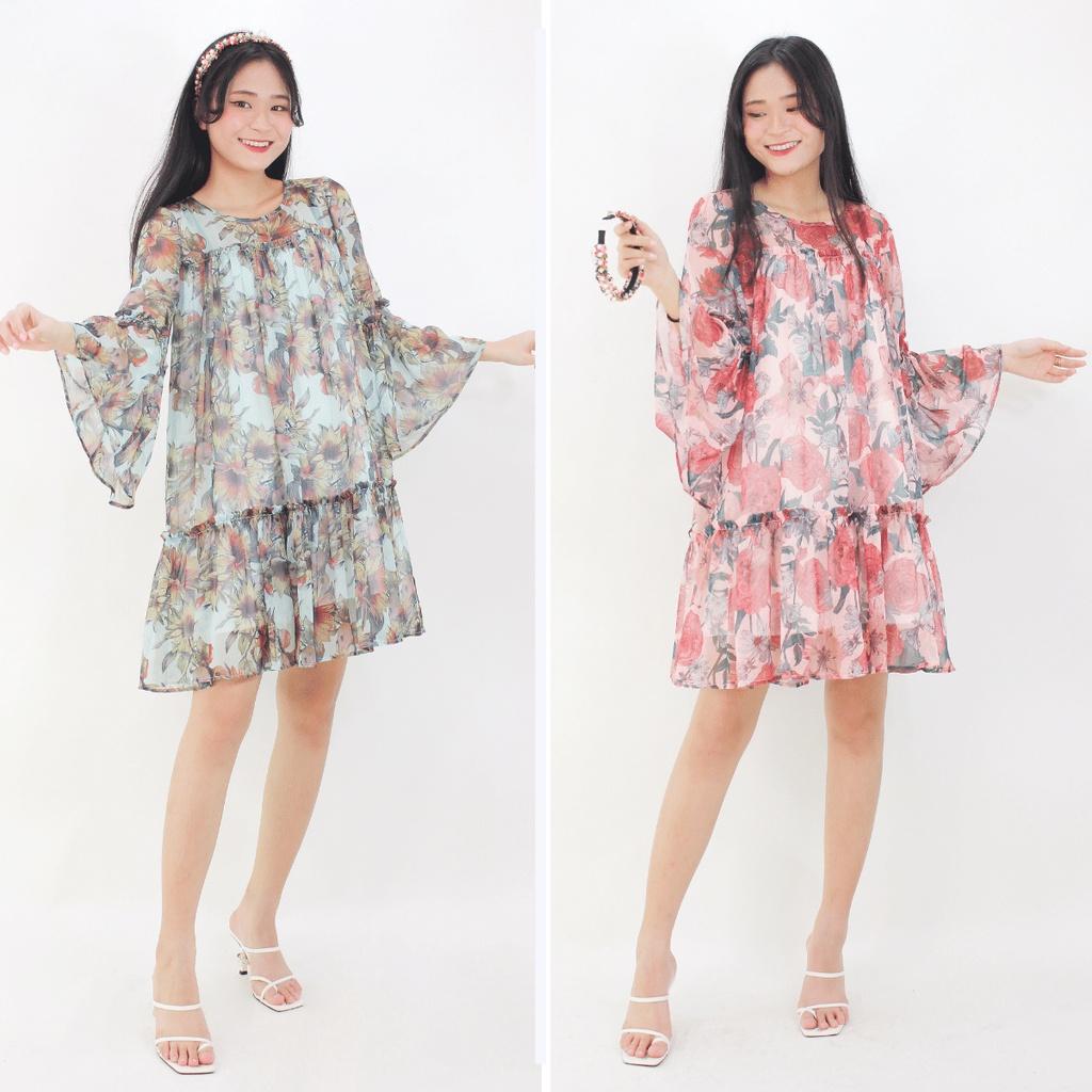Đầm Tơ Baby Doll In Hoa HOYANG DHY39