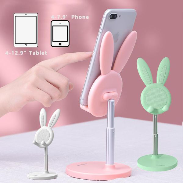 Gía Đở Điện Thoại, Máy Tính Bảng Hình Thỏ Dễ Thương , Có Thể Điều Chỉnh Nâng Và Thu Nhỏ , Có Đáy Silicone Chống Trượt Cao Cấp - Hàng Chính Hãng Teement