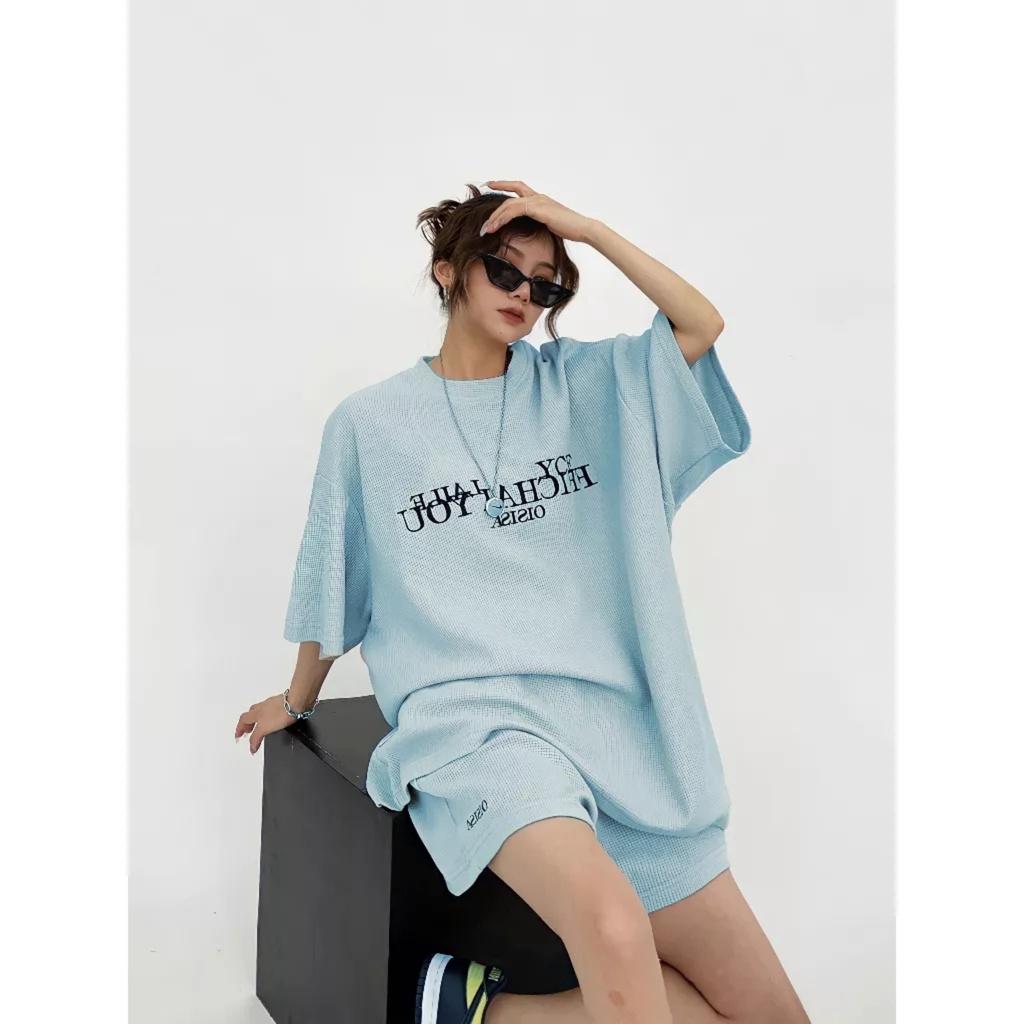 Bộ Áo Thun Unisex FFICHAI YOU Kèm Quần Short Dáng Rộng In Chữ