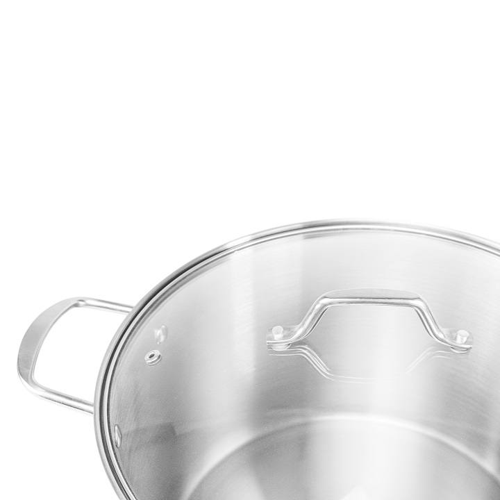 Nồi luộc gà inox đáy 3 lớp đường kính 30 cm vung kính Gold.sun Cao Cấp